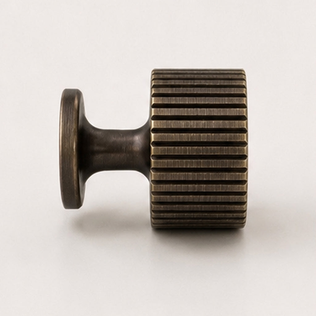 Reeded Cabinet Knob - Antique Brass