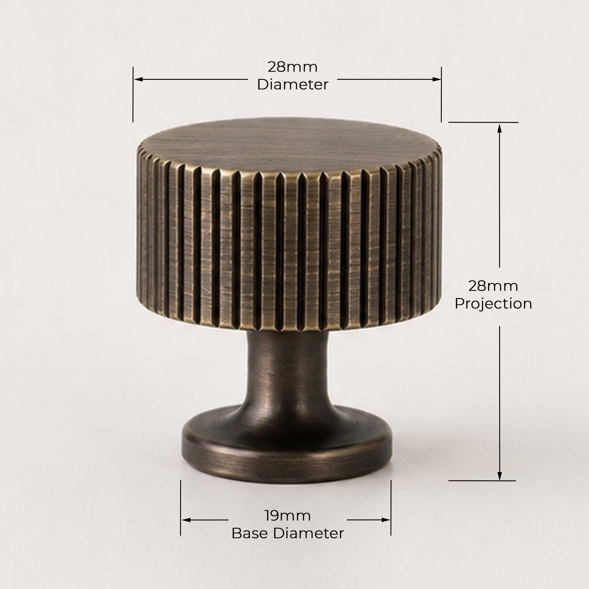 Reeded Cabinet Knob - Antique Brass
