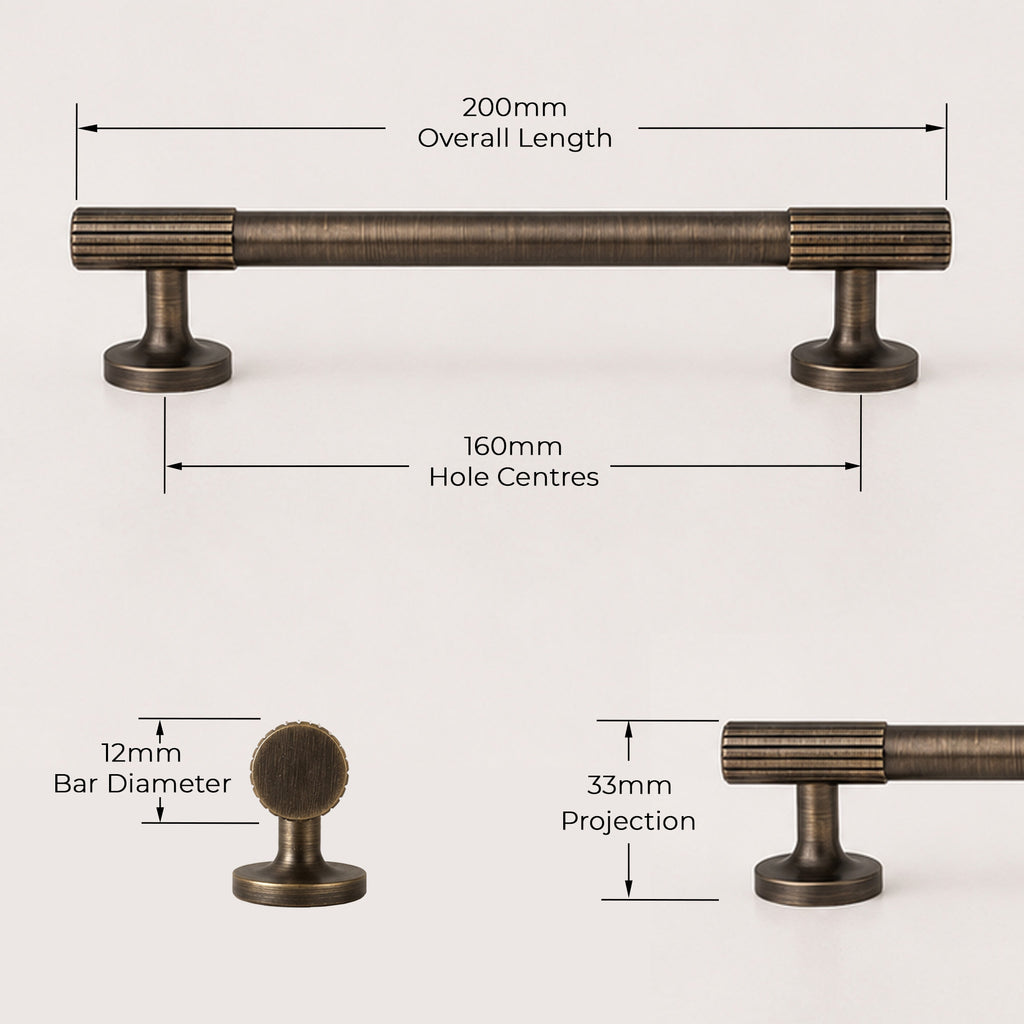 Reeded Pull Handle - Antique Brass