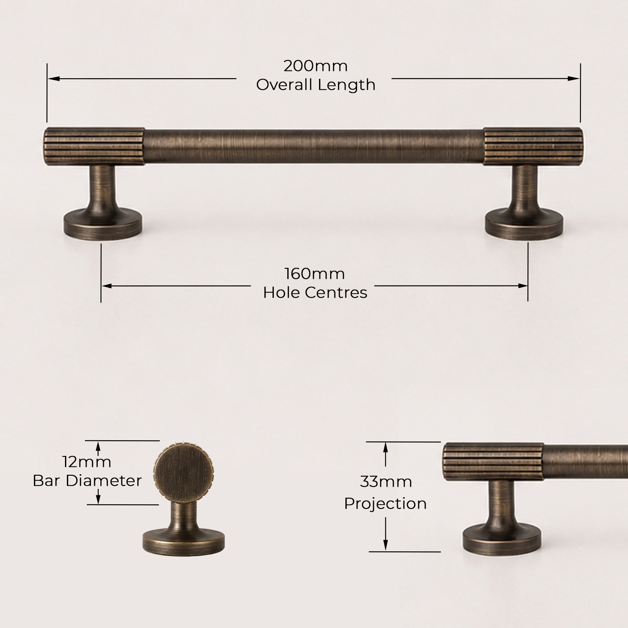 Reeded Pull Handle - Antique Brass