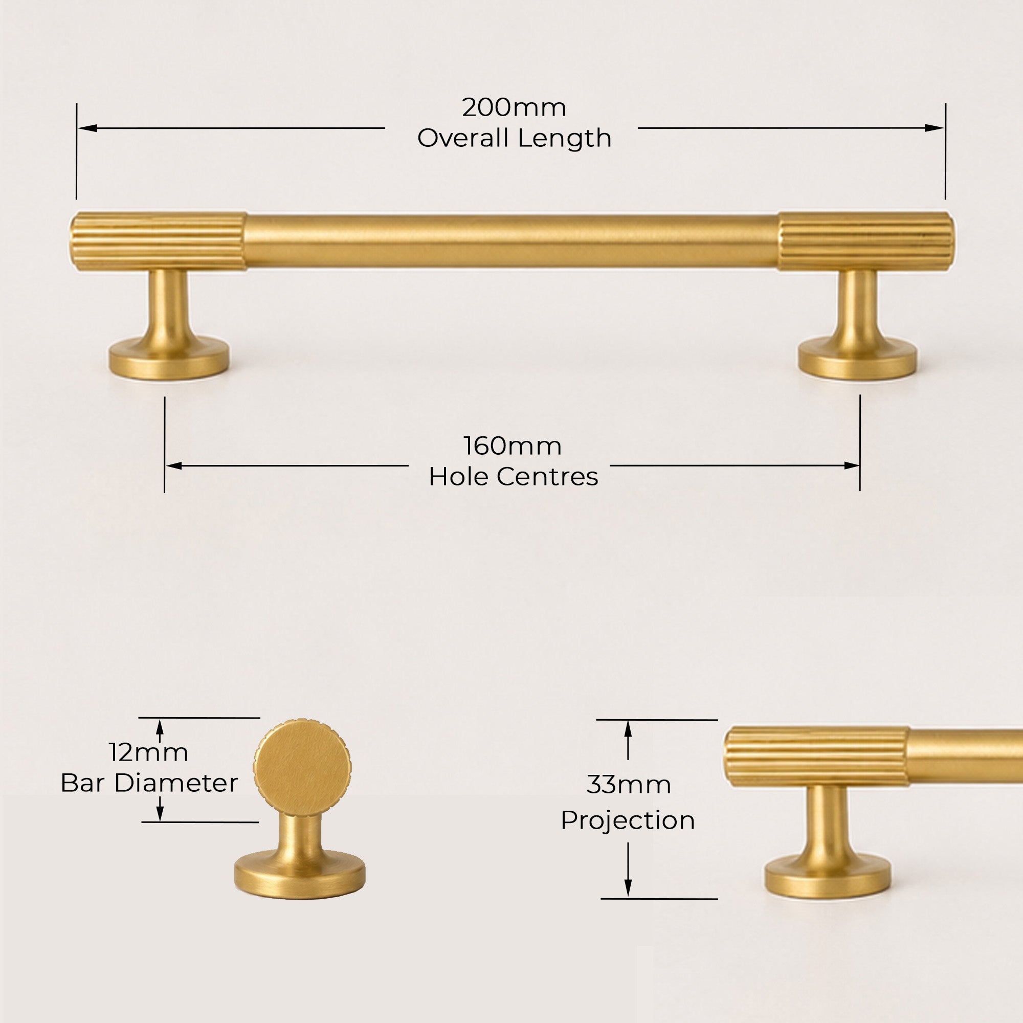 Reeded Pull Handle - Satin Brass