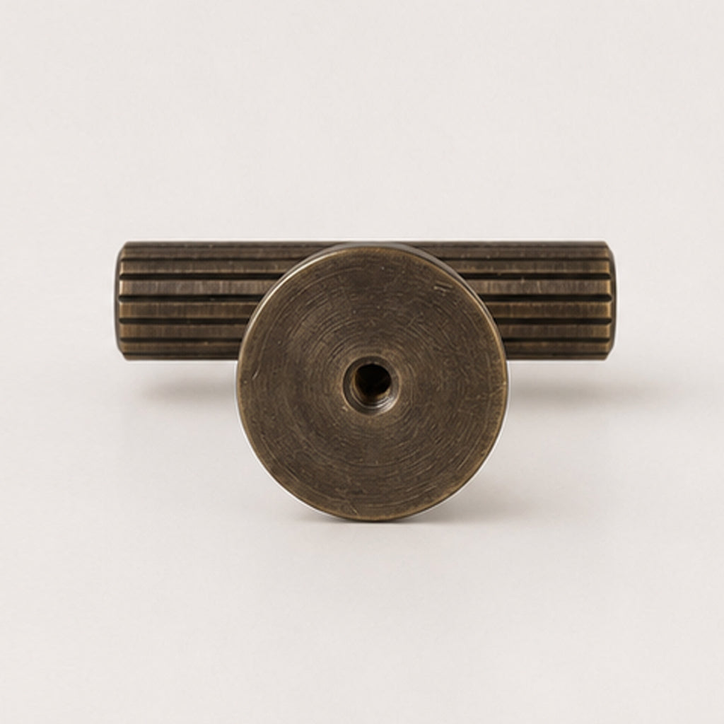 Reeded T-Bar Handle - Antique Brass