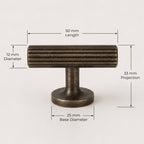 Reeded T-Bar Handle - Antique Brass