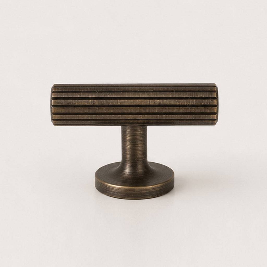 Reeded T-Bar Handle - Antique Brass