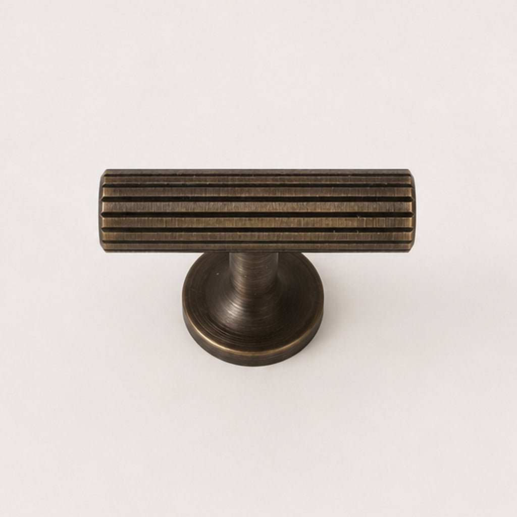 Reeded T-Bar Handle - Antique Brass