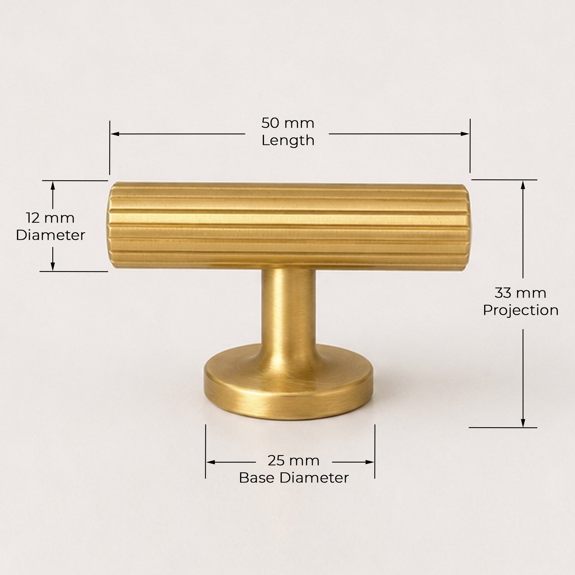 Reeded T-Bar Handle - Satin Brass